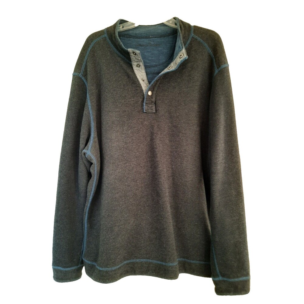 Tommy Bahama Mens XXL 2XL REVERSIBLE Pullover Sweater 1/4 Snap Blue Mock Neck